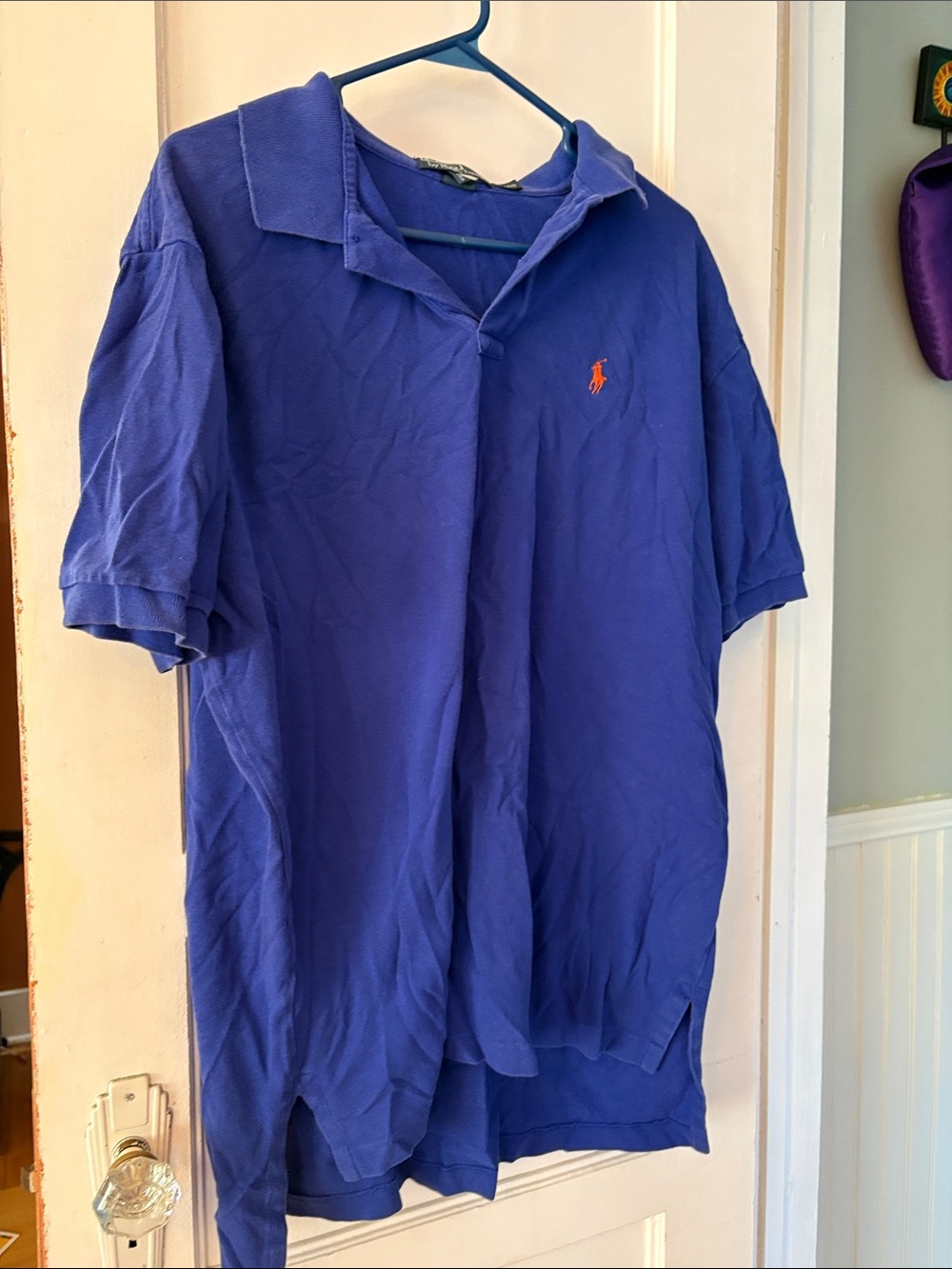 Polo by Ralph Lauren Men's Short Sleeve Polo in Cobalt with Orange Logo